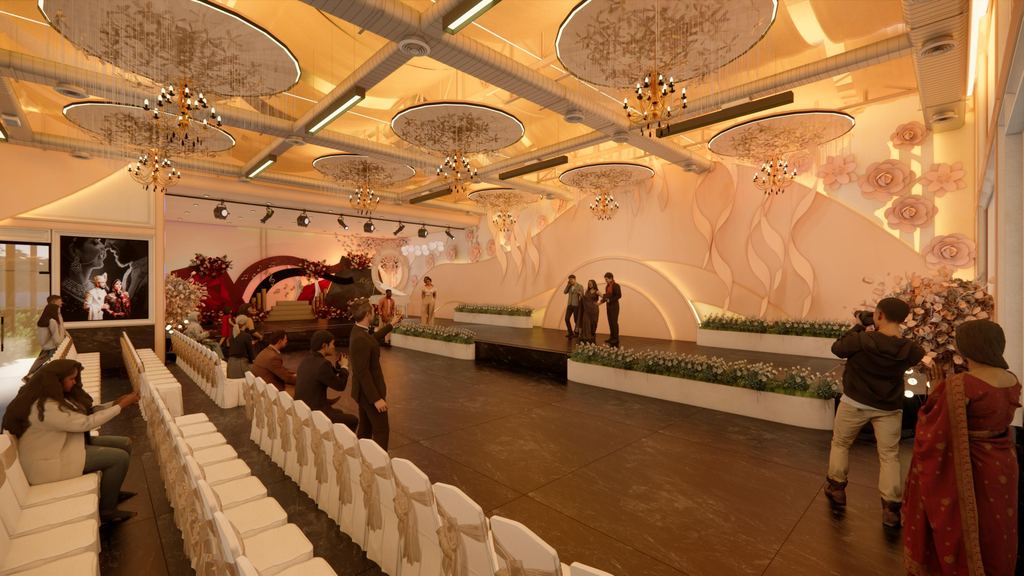 Event setup inside the Thrive Nest Convenzia hall for a reception in Kongarakalan
