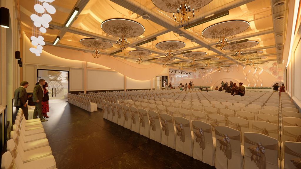 Dance floor and stage area inside the Thrive Nest Convenzia convention hall